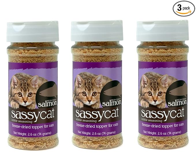 Herbsmith Sassy Cat Kibble Seasoning – Freeze Dried Salmon – Cat Food Topper for Picky Eaters [Bundle x3 Salmon]