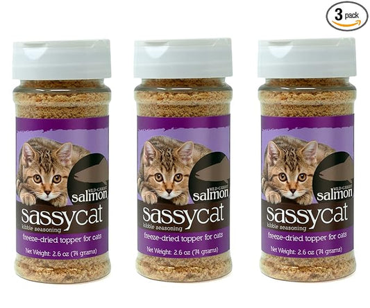 Herbsmith Sassy Cat Kibble Seasoning – Freeze Dried Salmon – Cat Food Topper for Picky Eaters [Bundle x3 Salmon]