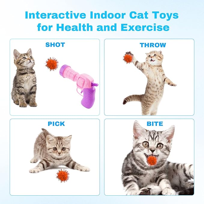 Dorhui Cat Toy Balls with Launchers Set, 30 Pcs Sparkle Pom Pom Balls for Cat,Cat Enrichment Toys,cat Toys for Indoor Cats, Interactive Glitter Pom Pom Balls for Kitty Gifts