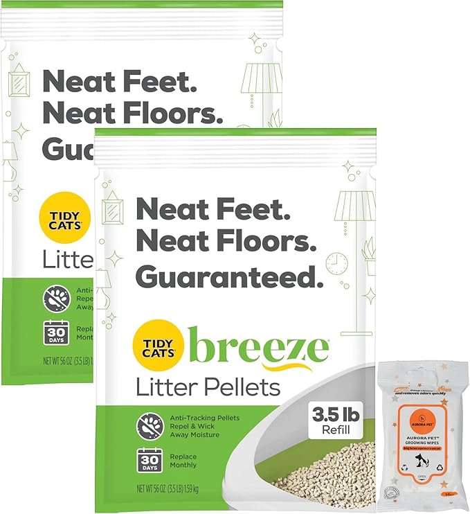 Aurora Pet Bundle Pack (2) Tidy Cat Breeze Cat Litter Pellets 3.5 lbs with AuroraPet Wipes