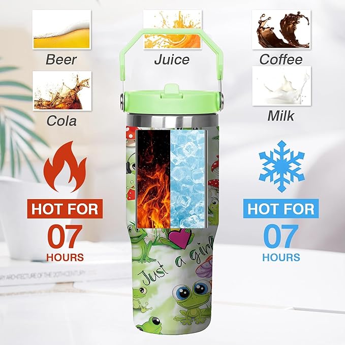 30 Oz Frog Tumbler with Handle and Straw, Frog Cup Insulated Frog Coffee Mug, Double Wall Stainless Steel Frog Mug, Leak Proof Frog Coffee Cup, Frog Gifts for Women and Frog Gifts for Frog Lovers