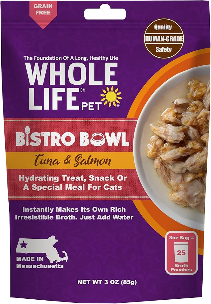 Whole Life Pet Freeze Dried Cat Food - Human-Grade Wet Cat Food Toppers, Natural Broth for Cats, Instantly Hydrating Cat Snacks, Lickable Cat Treats, Just Add Water - Salmon & Tuna, 3 Oz