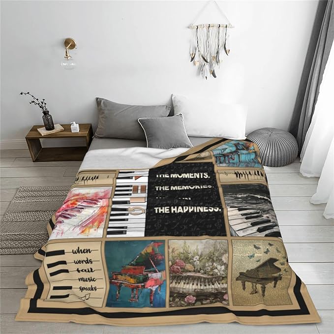 Piano Blanket Piano Keys Music Notes Decor Throw Blanket Super Warm Soft Plush Lightweight Fleece Flannel Blanket Musical Gifts for Teachers Girls Boys Women Adults for Sofa Couch Bedding 50"X60"