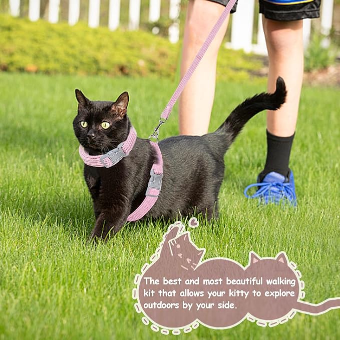 Cat Harness, Safety Leash Set for outings and Travelling to Prevent Cats from Escaping - Adjustable Kitten Safety Leash, Soft and Comfortable for Small and Medium Sized Cats (Yellow, M)