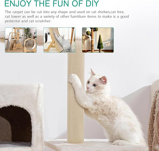 ORIA Cat Scratch Mat, Cat Wall Climbing Carpet, Trimmable Self-Adhesive Cat Scratch Furniture Protector, for Cat Tree, Cat Shelves, Indoor Cats Kitten, 1 Meter, Beige