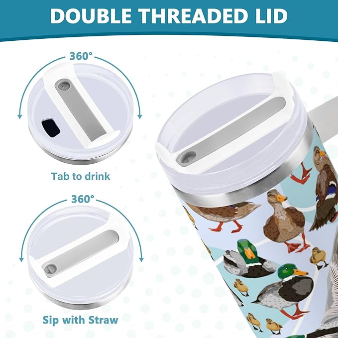 Boccsty Mallard Ducks Insulated Tumblers Reusable Stainless Steel Tumbler 40 oz Cup Coffee Travel Mug Water Bottle with Handle & Flip Straw for Home Office Car