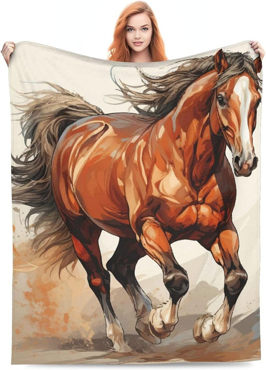 Horse Blanket for Boys Men Adults Fleece Flannel Running Horse Comfy Lightweight Throw Blankets for Couch Travel Bedding Decor 60x50 inch