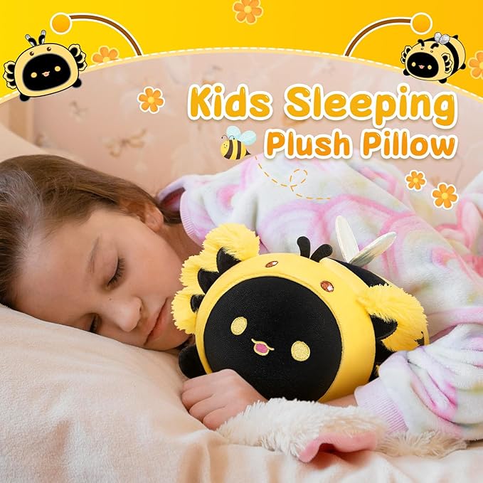 Cute Black Axolotl Bee Plush, Kawaii Plushies Honeybee Stuffed Toy, Axolotl Plushie with Bee Outfit Costume, Animal Hugging Cuddly Pillow, Soft Squishy Gifts for Girls Kids(8 Inch)