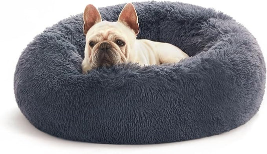Love's cabin 20in Cat Beds for Indoor Cats - Cat Bed with Machine Washable, Waterproof Bottom - Bluish Grey Fluffy Dog and Cat Calming Cushion Bed for Joint-Relief and Sleep Improvement