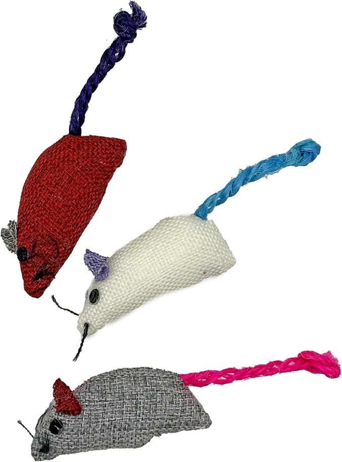 Ethical 3-Inch Burlap Mice Cat Toys in Assorted Colors, 3-Pack