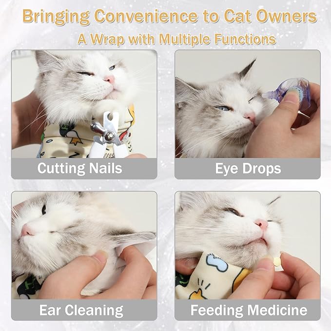 2025 New Cat Grooming Wrap, Self-Adherent, Anti-Bite, Anti-Scratch, Anti-Escape Calming Wrap for Medicine, Nail Clipping(75 * 75)