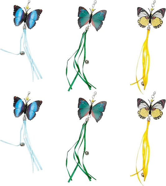 6pcs Cat Wand Attachments Interactive Sports Cat Pet Toy Playthings Kitten Plaything Cat Teasing Toy Bring More Joy and Fun (Green Blue Yellow)