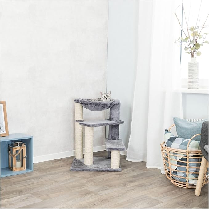 TRIXIE Baza Senior Cat Tree with Hammock and Steps | Scratching Posts | Cat Playground | Gray Medium