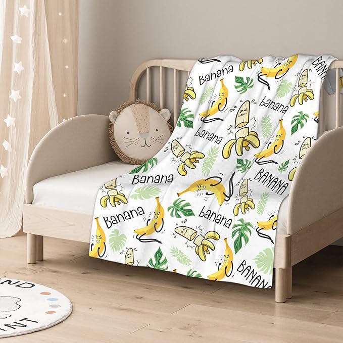 Funny Banana Throw Blanket,Banana Print Gift for Kids,Soft Warm Lightweight Plush Fruit Quilt for Bed Sofa Couch Car Room Decoration 50 x 40in for Child