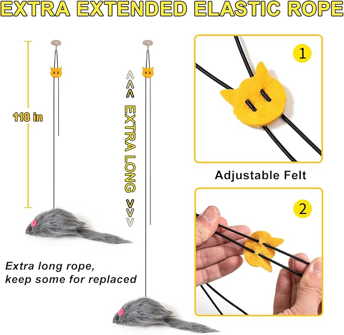 2PCS Hanging Cat Toy, Cat Interactive Toys for Indoor Cats, Home Alone Self Play Cat Toys, Cat Door Toy with Adhesive Hooks, Cat Training Stimulation Kitten Toys, Mouse Indoor Cat Toys Pack