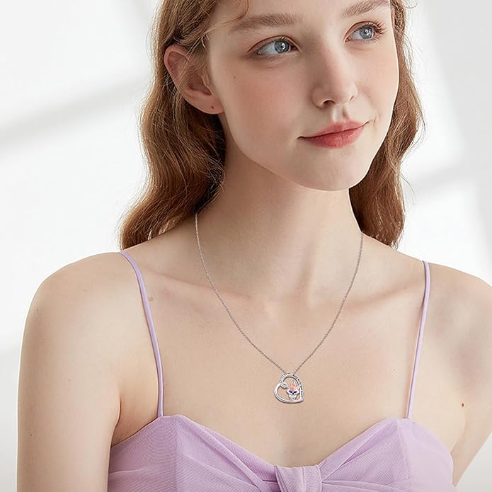 Black Cat/Fox/Owl/Panda/Butterfly/Cat/Dog Paw Print/Mushroom for Women Sterling Silver Animal Pendant Necklace Jewelry Christmas Birthday Gifts for Couples Sisters