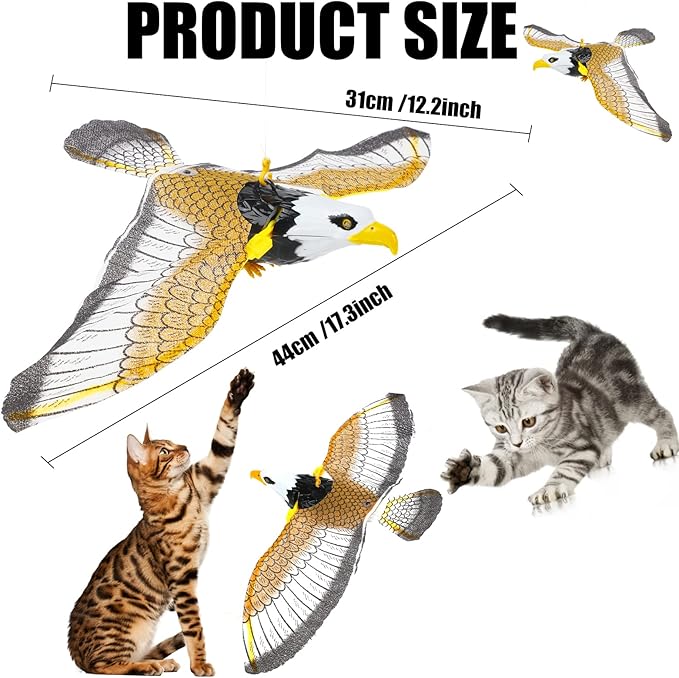 LOMIMOS Flying Interactive Bird Cat Toy, Hanging Spinning Simulation Bird with Light Sound for Indoor Ceiling Kitten Play Chase Exercise Eliminating Boredom(Eagle)