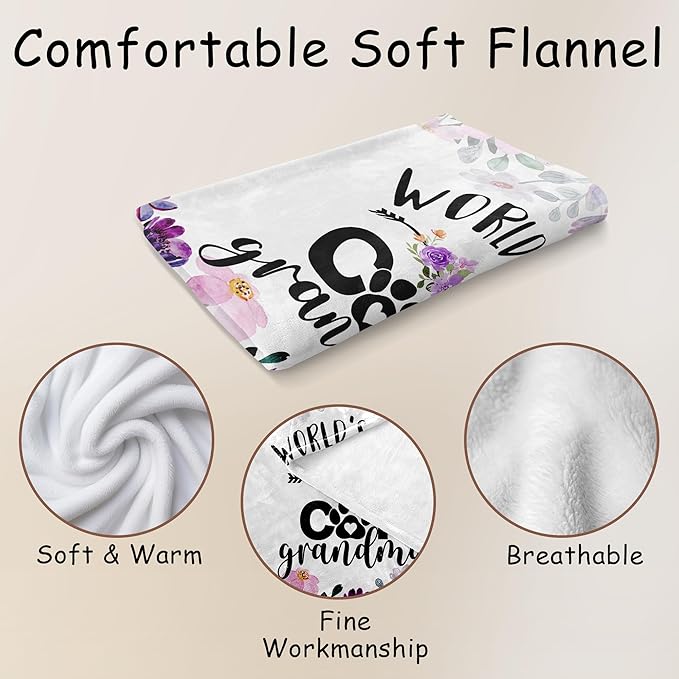 HIWX Cat Grandma Throw Blanket, Cat Grandma Gifts, World's Best Cats Nana Mother's Day Blanket for Couch Bed, Pet Lovers Throw Blankets Gifts for Women, Cats Nana Themed Blanket,50x60 Inches