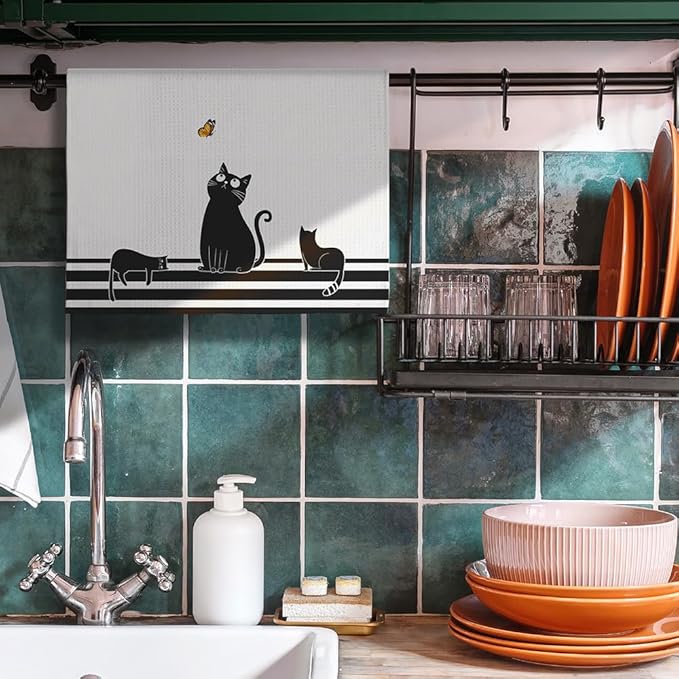 Cat Towel,Cat Kitchen Accessories,Cat Kitchen Towels,Black Cat Gifts for Women,Cat Hand Towel,Cat Dish Towels,Cat Mom Gifts,Fun Kitchen Towels,Funny Bathroom Hand Towels,Gifts for Cat Lovers for Women