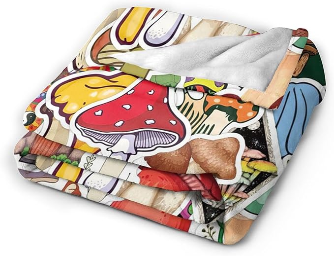 Funny Mushroom Blanket Soft Cozy Mushroom Decor Plush Throw Blanket Super Warm Fleece Fuzzy Bedding Blanket Mushroom Gifts for Kids Girls Boys Women Bed Stuff 50"X60"