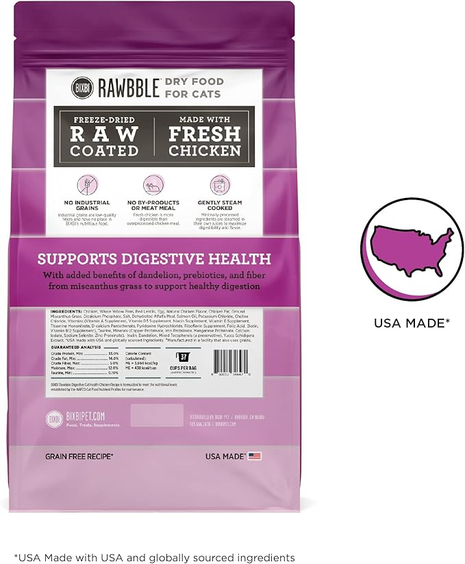 BIXBI Rawbble Dry Food Chicken Digestive Health Recipe for Cats, 10lb