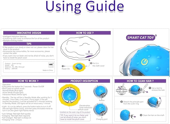 Interactive Cat Toys Ball Fast Rolling in Pouch, Motion Activate Chirping Cat Toy Hide and Seek Mouse Catching Game (Halloween Party)