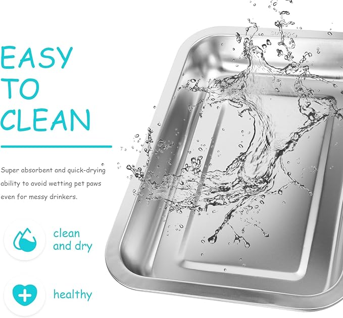 Balacoo Stainless Steel Cat Litter Box- Low Entry Litter Box for Small Cats Hamster Rabbits, Small Open Nonstick Metal Kitten Litter Tray, 31.50X21.50X4.50CM, Silver