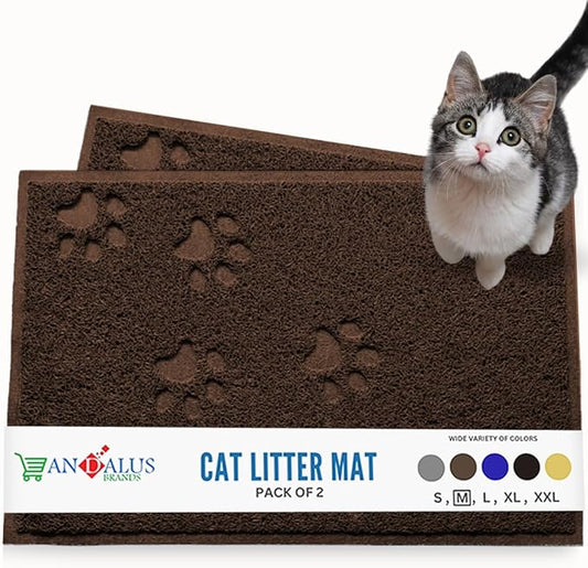 Andalus Medium Cat Litter Mat, Pack of 2 - Waterproof, Non-Slip & Easy to Clean Cat Litter Box Mat for Extra Efficient Pet Litter-Trapping, Brown (23.5” X 15.75”)