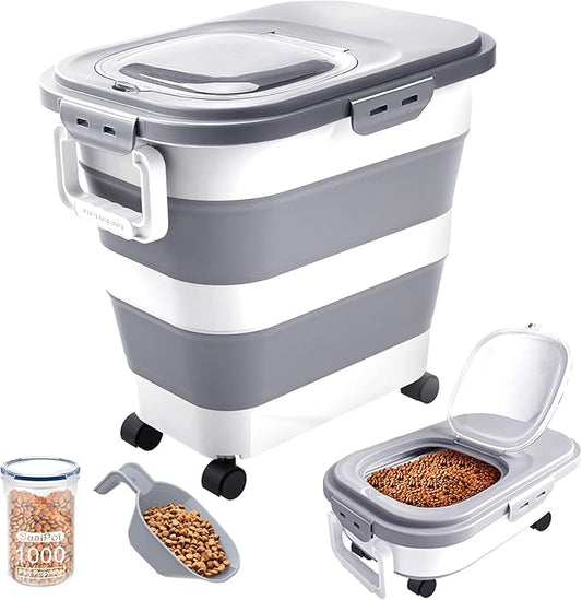 23-25 Lbs Dog Food Storage Container with Airtight Lid,Collapsible Dog Food Container with Wheels,Handle,Large Pet food storage Container with Scoop,Small Food Container for Dog Cat