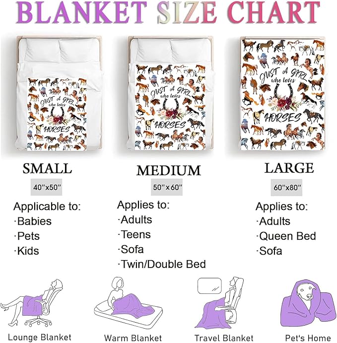 Horse Blanket,Horse Gifts for Girls Women, Just A Girl Who Loves Horses Blanket, Horse Lovers Birthday Gifts Decor Throw Blanket 80" x 60"
