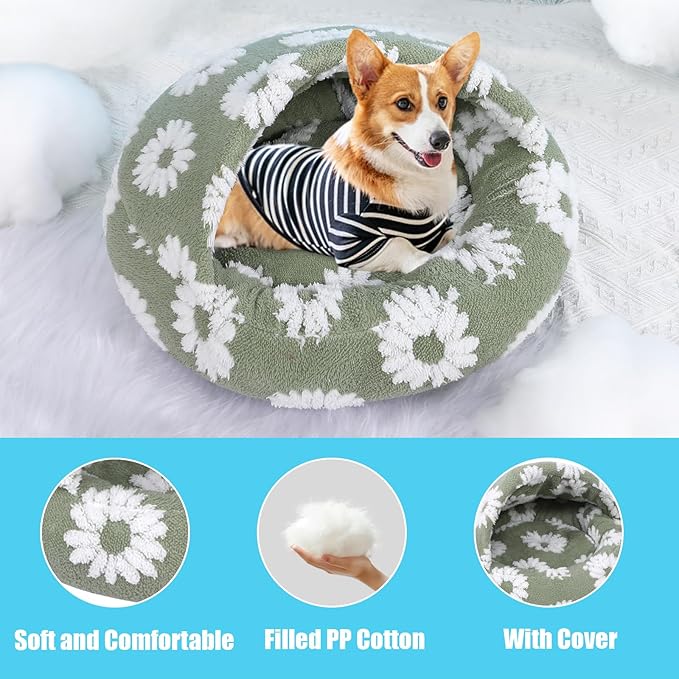 Dog Beds for Small Dogs, Cat Bed Cave, Washable Cute Cat Bed, Cozy Nook Pet Bed for Dogs or Cats, Anti-Slip Puppy Bed Fits up to 22 lbs Pets(White, 24" x 24")