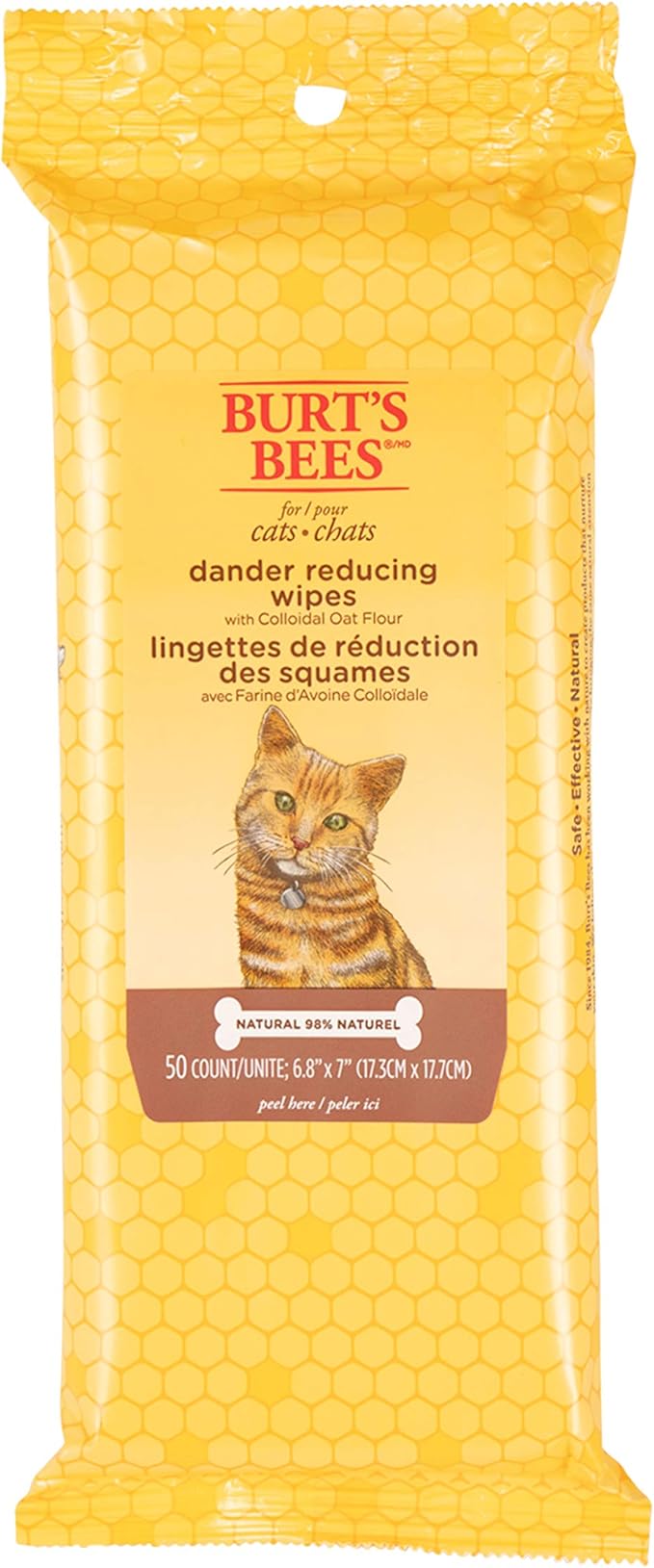 Burt's Bees for Pets For Cats Natural Dander Reducing Wipes | Kitten and Cat Wipes For Grooming, | 50 Count - 6 Pack (FF7372CP6)