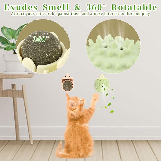 CCINEE 2pcs Catnip Balls for Cats Wall Catnip Toys Edible Cat Toys for Cat Lick Safe Healthy Kitten Chew Toys Teeth Cleaning Dental Cat Toys