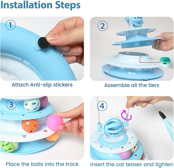 Kitten Toys, Interactive Cat Toys for Indoor Cats, Cat Puzzle Toy, Kitty Toys,cat Toys for Bored Indoor Adult Cats, Cat Ball Toy, Cat Tower with 2 Cat Teasers (Blue)