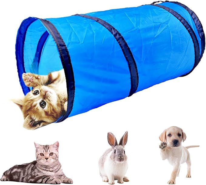 iCAGY Foldable Spiral Cat Tunnel - Indoor Toy for Small Cats, Kittens, and Rabbits - Tube for Interactive Play and Outdoor Fun - Pet Activity Toy Sky Blue 20" 3 Pcs