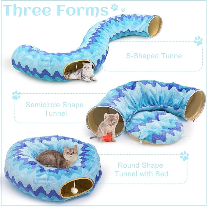Bienbee Cat Tunnel Bed, S-Shape Foldable Cat Tunnel for Indoor Cats Large, Peekaboo Playmate for Guinea Pig Rabbit