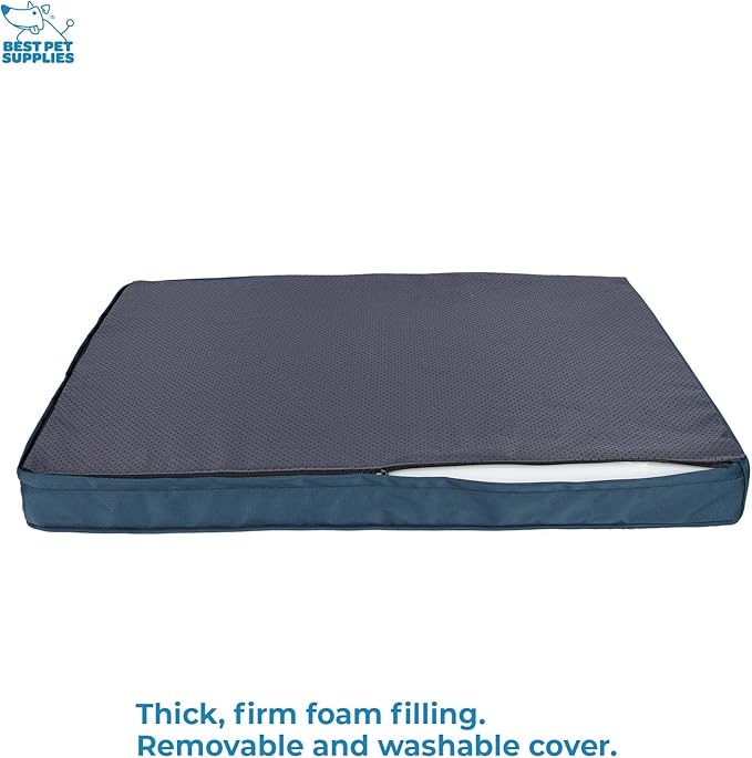 Best Pet Supplies Cute Dog Crate Mat Flat Bed with Waterproof Exterior, Thick Orthopedic Egg Foam Mattress, and Soft Sherpa Fleece Cover for Small, Medium, and Large Breeds - Blue, 35X22X4