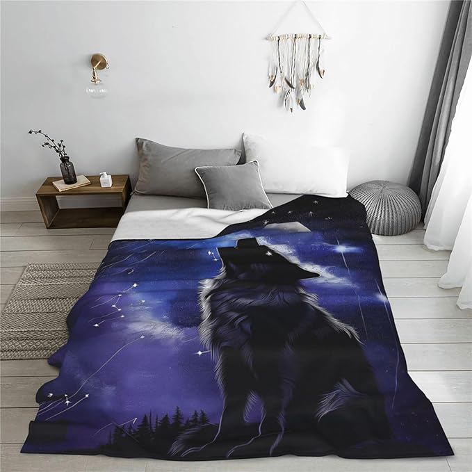 Wolf Blanket Gifts for Women Men Kids Soft Warm Lightweight Cozy Moon Wolf Theme Throw Blankets for Bed Sofa Living Room Couch Home Decor 50"x60"
