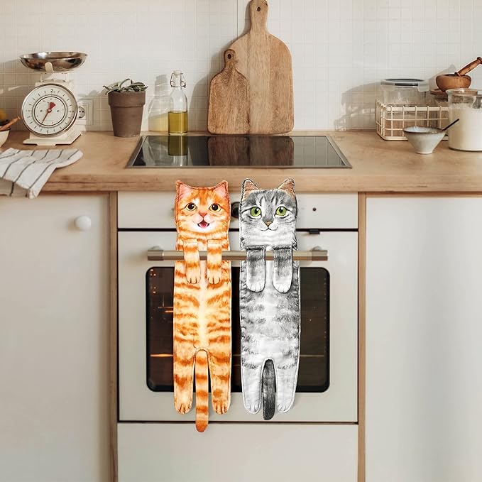 Cat Funny Hand Towels for Bathroom Kitchen- Cute Decorative Kitten Decor Hanging Face Towels- Unique Housewarming Valentines Mothers Birthday Gifts for Women Mom Cat Lovers