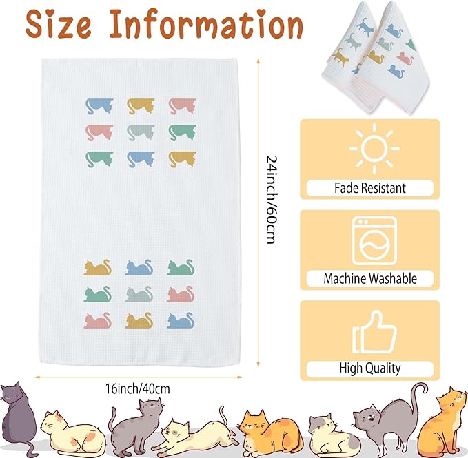 Cute Cat Kitchen Towels Set of 2 Cat Mom Gifts for Women Cats Gifts Tea Towels for Cat Lovers Cute Towels Decorative Set for Kitchen & Bathroom Cat Kitchen Accessories 16×24 Inch