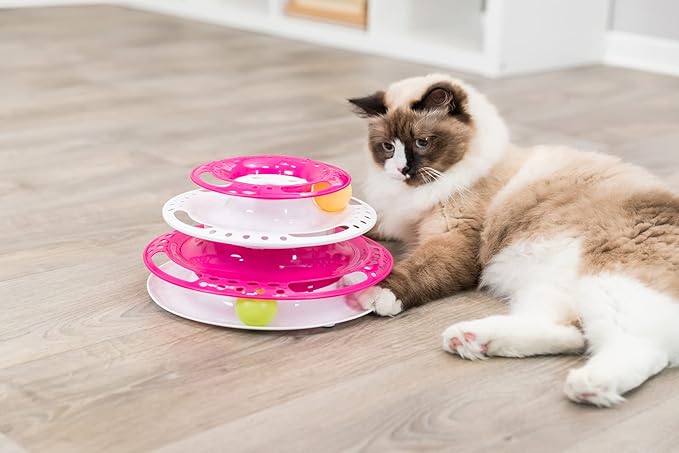 TRIXIE Catch The Balls Circle Track, Interactive Cat Toy, Cat, and Mouse Games, Pink (Pink/White)