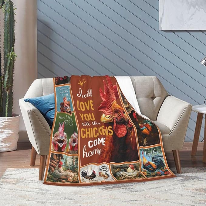 Farmhouse Chicken Blanket for Woman Funny Rooster Throw Blanket Chicken Stuff Decor Merch Cozy Flannel Fuzzy Warm Soft Plush Lightweight Bedding Chicken Gifts for Men Kids Girl Couch Sofa 50"X40"