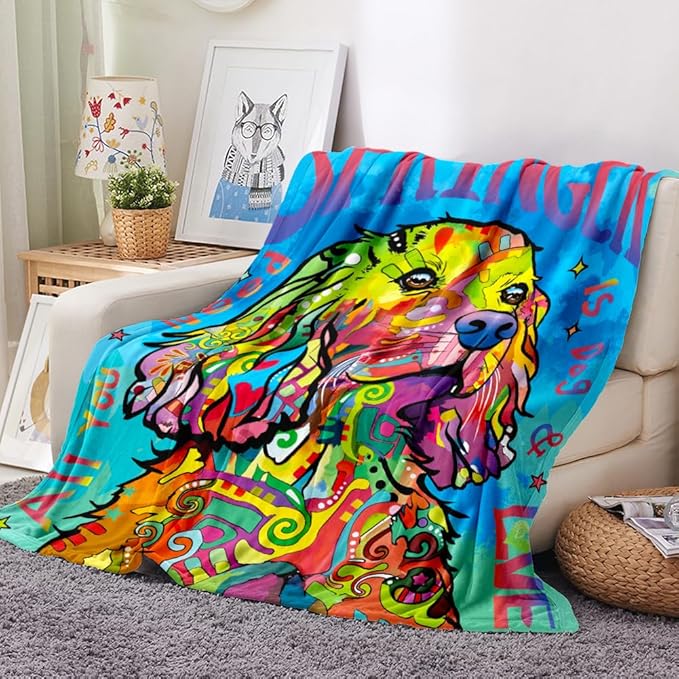 Tupmnbry Colorful Springer Spaniel Dog Printed Blanket - Super Soft Flannel Fleece, Lightweight Fluffy Plush, 60"X80"