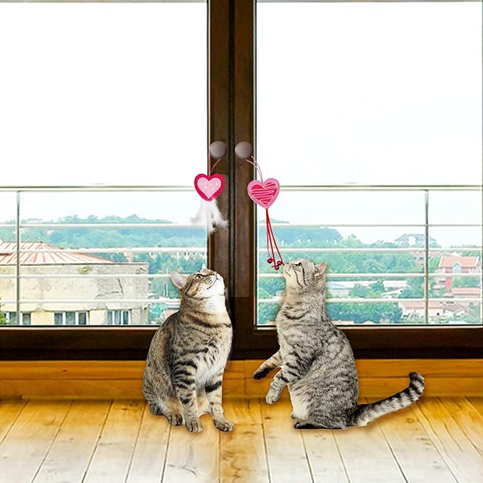 Valentine's Day Cat Toys, 5 Pack Catnip Toys with Feather and Bells, Hanging Cats Teaser Toys, Valentines Day Gifts for Indoor Cats & Kitten & Kitty