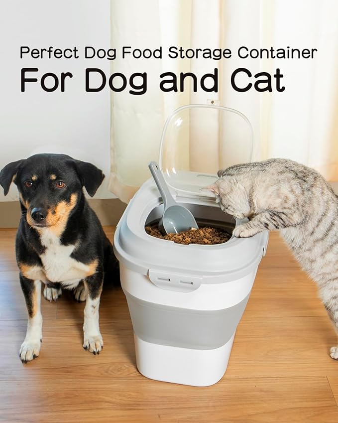 30-35 Lbs Dog Food Storage Container Collapsible Dog Food Container with Airtight Lids, Wheels, Scoop and 2pcs Food Storage Containers, Large Pet food storage for Dog, Cat