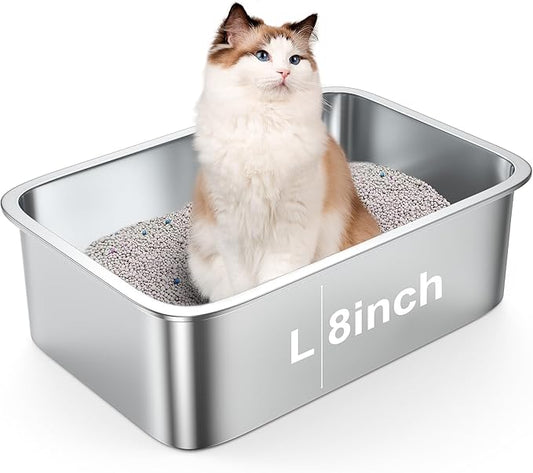 8" Deep Litter Box Stainless Steel Cat Litter Box Metal Litter Box Easy to Clean,Non-Stick Kitty Litter Box,Suitable for Indoor and Outdoor Pet Cats