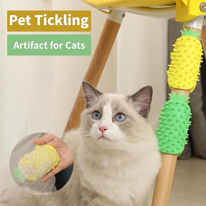 2Pcs Pineapple Cat Self Groomer and Corner Brush, Reduce Shedding, Scratching and Itchiness, Pet Tickling Artifact with Silicone Bristles, Easy Installation for Cat Dog Pet Self Cleaning Cat Brush Toy