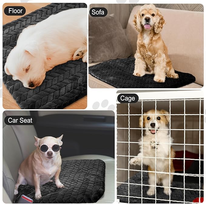 4 Pack Self Heating Cat Pad Self Warming Cat Mat Non Slip Warm Dog Bed Pad Mat Washable Pet Kennel Pad Crate Bed Mat Removable Cover Cat Blanket for Indoor Outdoor(Black,16 x 20 Inch)