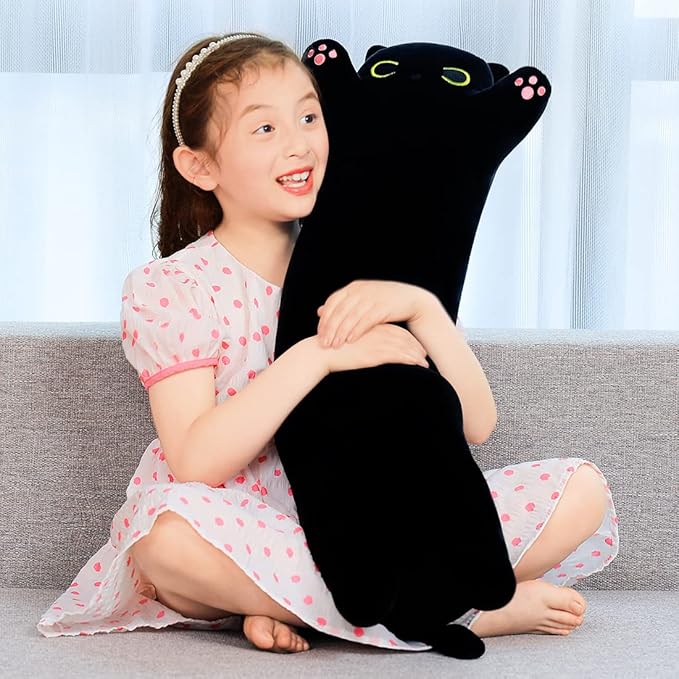 Black Cat Plush Toy Pillow - Cute Cat Gift for Kids (Black, 90cm/35.4in)