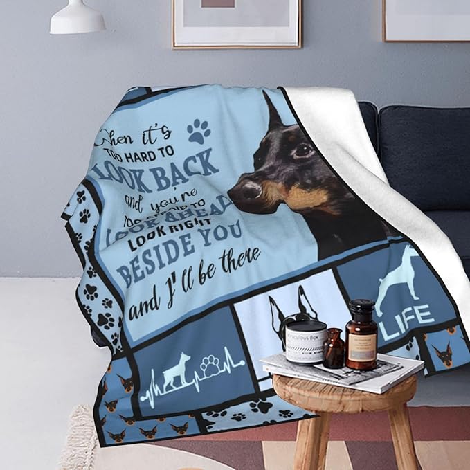 Doberman Dog Blanket Doberman Decor Throw Blanket Super Warm Soft Plush Lightweight Fleece Flannel Blanket Gifts for Dog Lovers Girls Boys Women Men Adults for Winter Couch Bedding 60"X80"